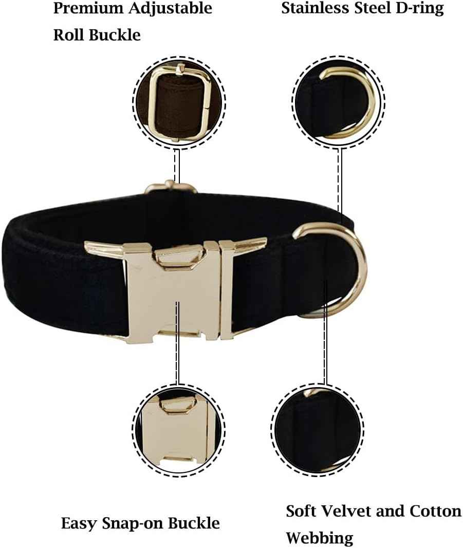 Dog Collar with Bow Tie, Soft Velvet Bowtie Dog Collar with Metal Buckle Adjustable for Small Medium Large Boy and Girl Dogs and Cats for Daily Wear or Wedding Halloween Christmas Holiday Party