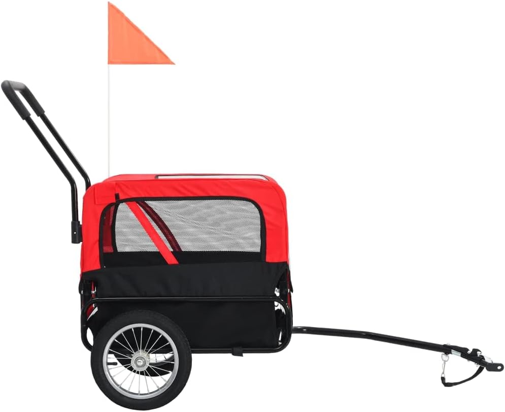 Dog Bike Trailer with Rain Cover for Medium and Large Dogs, Bike Pet Trailer with a Safety Flag, Folding Frame Carrier, Universal Bicycle Coupler, Red and Black(A)