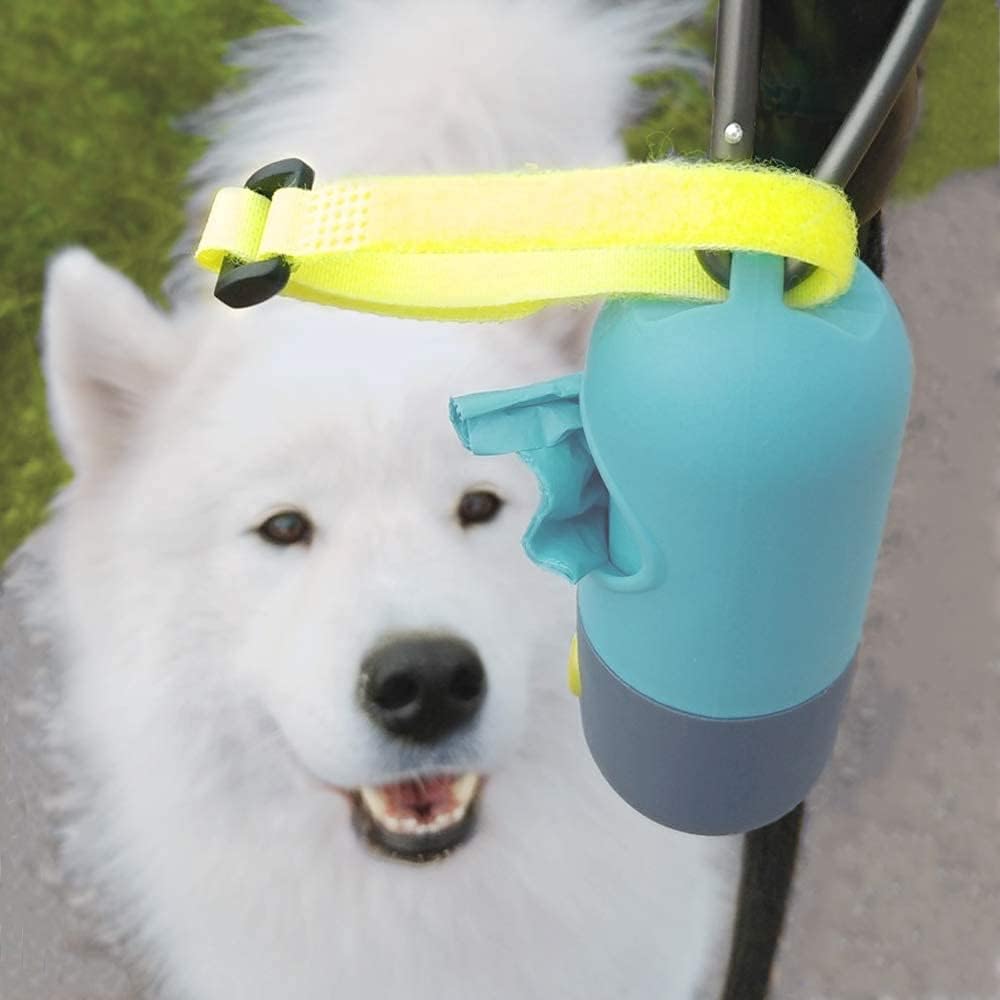 Dog Poop Bag Dispenser with Built-in LED Flashlight and Metal Clip for Leash, Pet Waste Bag Holder, Dog Walking Accessory (Cystal Blue)