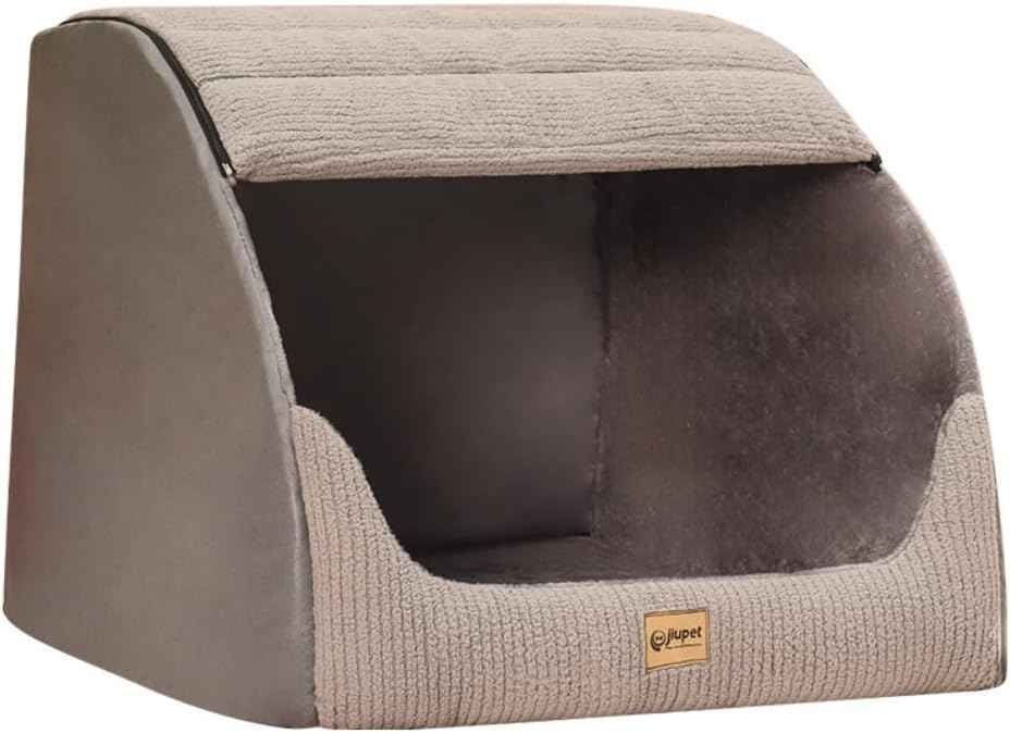 Soft Plush Covered Dog Cave Bed - Large Size for Indoor Use, with Fluffy Washable Cushion, Portable Pet Tent House Suitable for Dogs & Cats(Gray,23.62''X15.75''X17.72'')