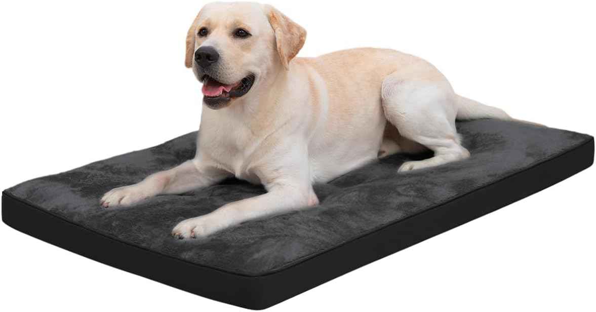 EMSLX Dog Crate Bed for Large Size Dogs,Washable Dog Kennel Pad Ultra Soft Pet Sleeping Mat for Cages,Anti-Slip Bottom,35x22 inch,Black
