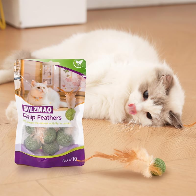 Catnip Balls with Feathers,Natural Catnip Toy for Play,Interactive Natural Lollipop Feathers Design Cat Toys Perfect for Indoor Cats