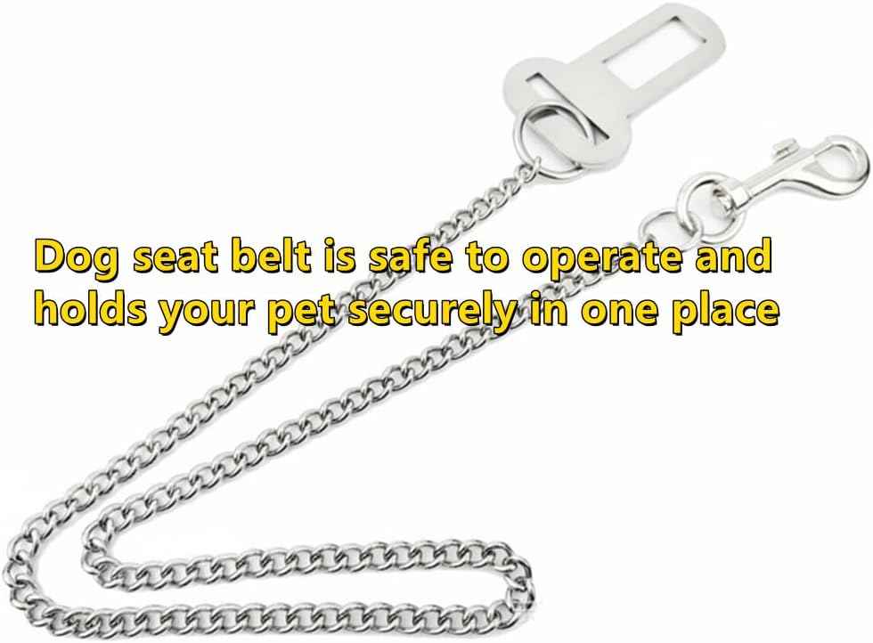 Stainless Steel No chew Dog Car Seat Belt, Stainless Steel Dog Car Seat Belt Vehicle Travel Dog Harness Dog Chain Pet Vehicle Safety Restraint Cable for Puppy Small Medium Large Dogs(60cm)