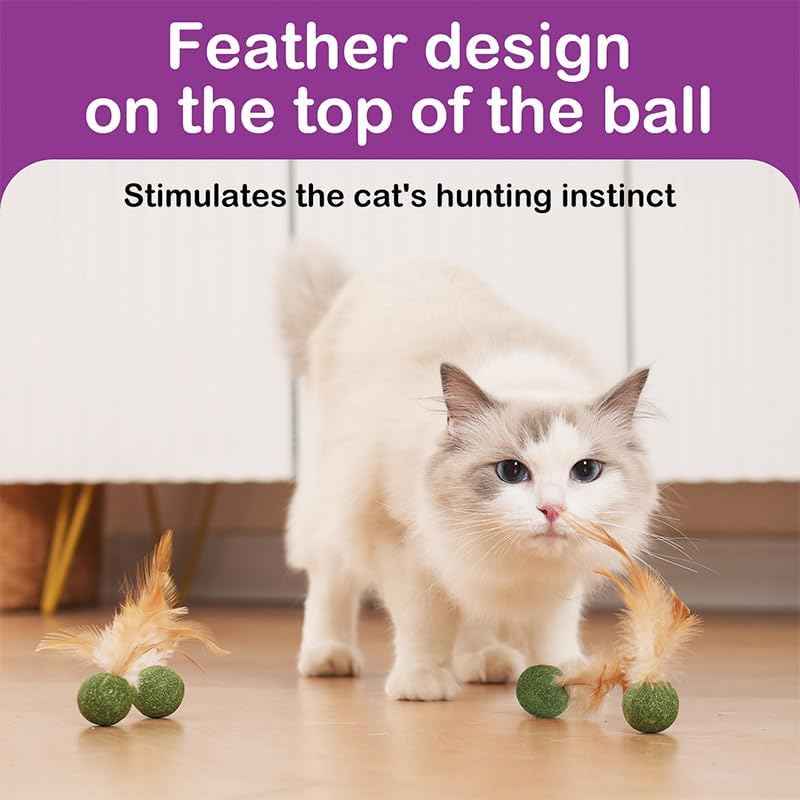 Catnip Balls with Feathers,Natural Catnip Toy for Play,Interactive Natural Lollipop Feathers Design Cat Toys Perfect for Indoor Cats