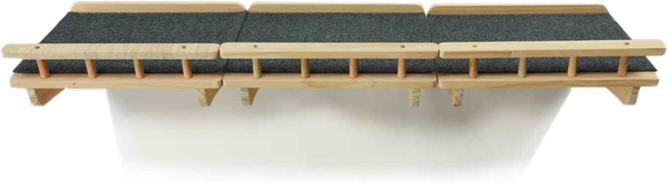SHENGOCASE 47.2" x 11.8" Natural Solid Wood Wall Mounted Cat Shelves, Superhighway Walkway Balcony with Guardrail Wall Furniture, Steps Stairs, Perch
