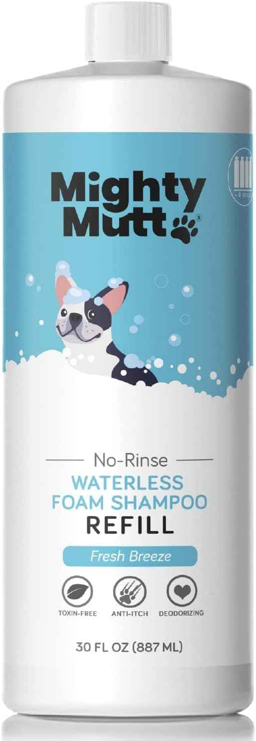 Mighty Mutt Waterless Foam Shampoo for Dogs | Dry Shampoo for Dogs No Rinse | Deodorizes Smelly Dogs | Soothing & Anti-Itch | Hypoallergenic | Waterless Dog Shampoo – Fresh Breeze Refill | 30 fl oz