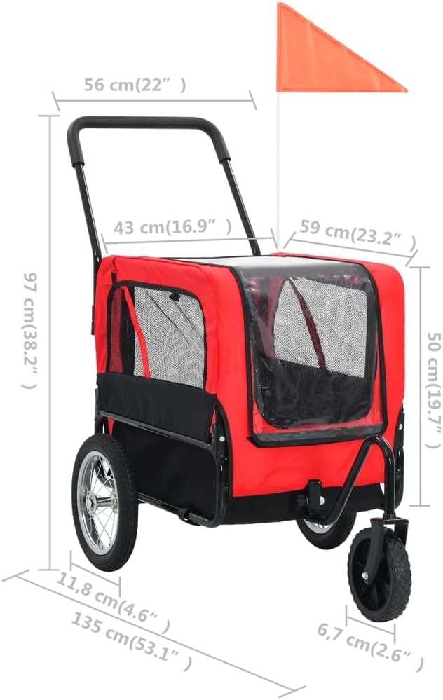 Dog Bike Trailer with Rain Cover for Medium and Large Dogs, Bike Pet Trailer with a Safety Flag, Folding Frame Carrier, Universal Bicycle Coupler, Red and Black(A)