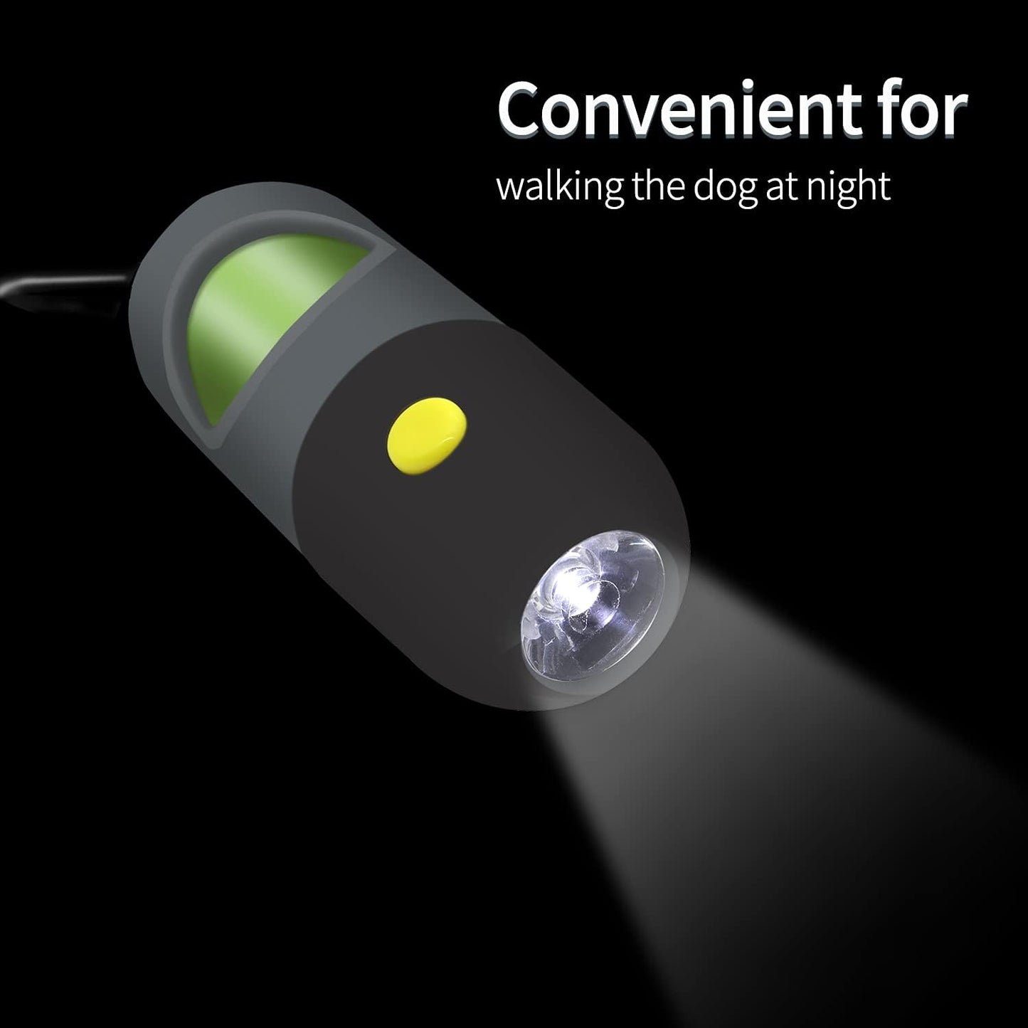 2 Pack Dog Poop Bag Dispenser with Built-in LED Flashlight, Pet Waste Bag Holder for Leash with Carabiner Clip for Lead Leash, 2 Rolls Leak-proof Doggy Waste Bags for Dog Walking, Grey
