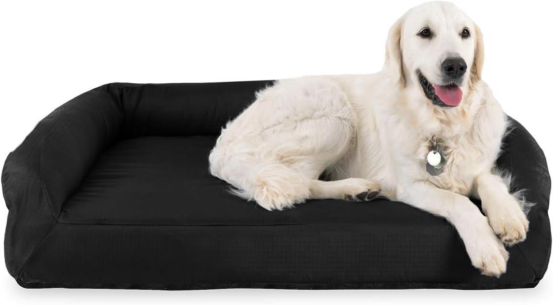 K9 Ballistics Tough Bolster Orthopedic Sofa Dog Bed with Removable Washable Cover - Durable, Water Resistant with Nonskid Bottom - Large, Titanium Premium Finish