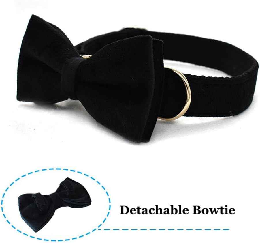 Dog Collar with Bow Tie, Soft Velvet Bowtie Dog Collar with Metal Buckle Adjustable for Small Medium Large Boy and Girl Dogs and Cats for Daily Wear or Wedding Halloween Christmas Holiday Party