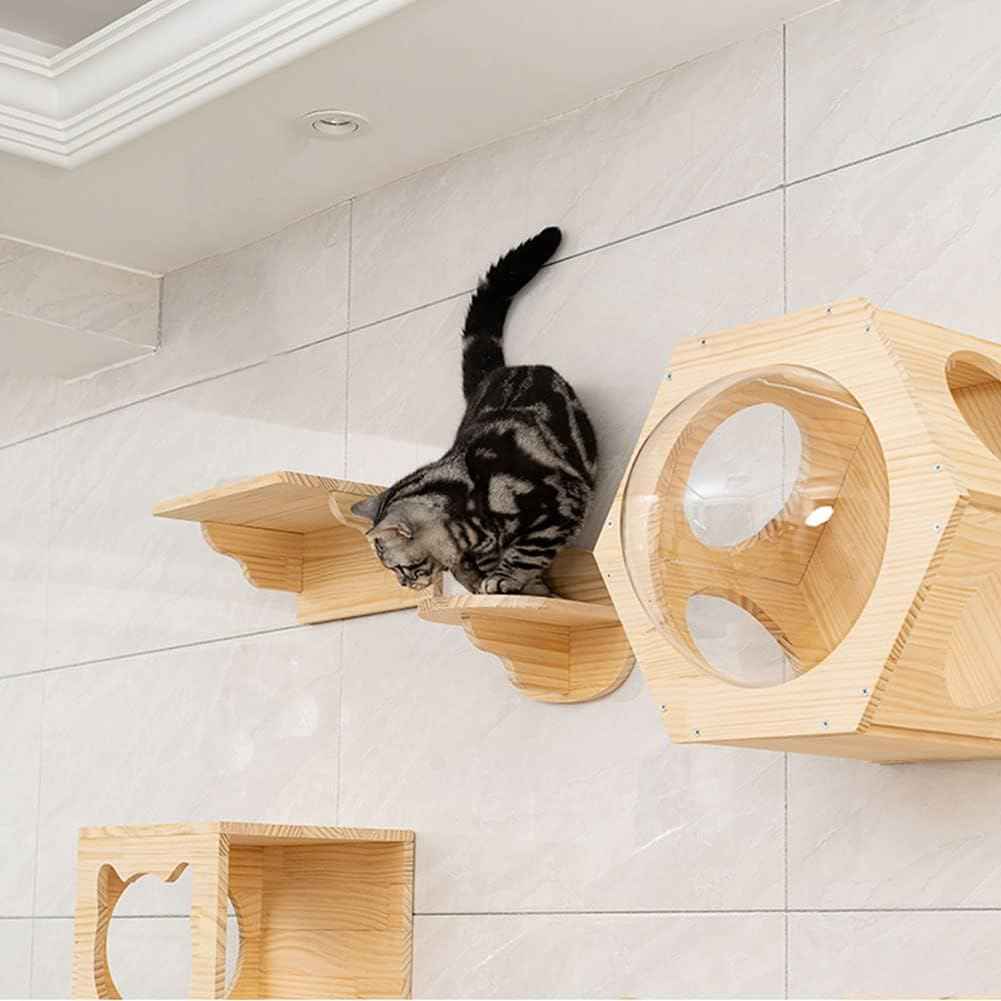 Wall Mounted Cat Bridge - 30.7" Wooden Cat Perch Ladder Hammock Cloud Shelf Activity Tree Furniture Kitty Climber Tower Condo