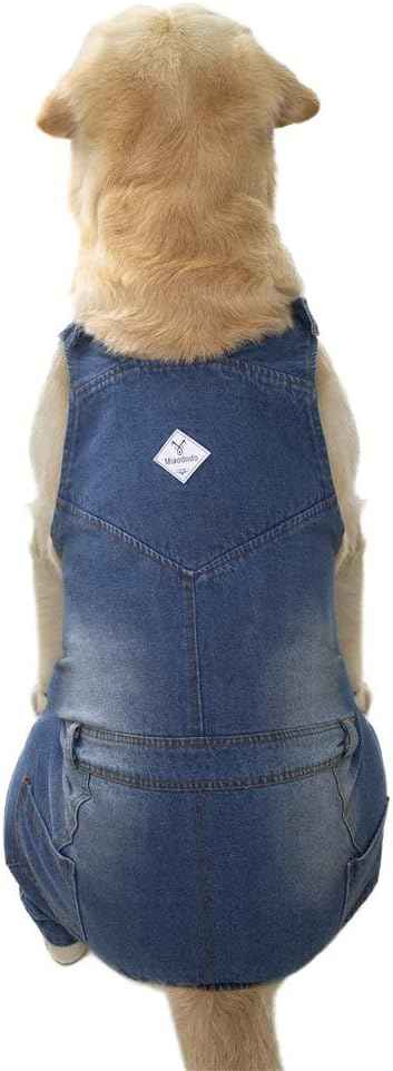 Classic Dog Jeans Overall for Medium Large Dogs,Pet Denim Jumpsuit Onesies Clothes Costumes for All-Match,Blue Vintage Washed Blue Pants Outfits