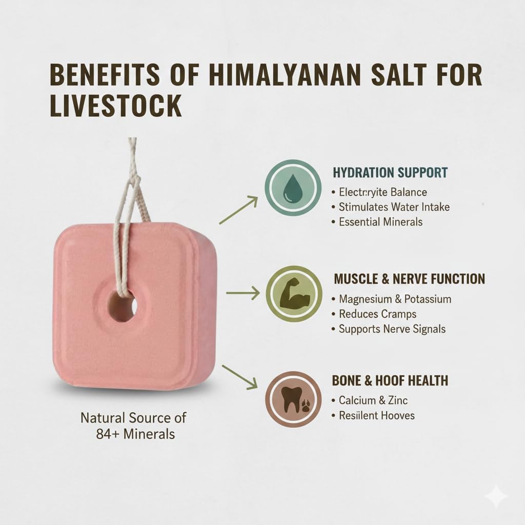 Compressed Himalayan Salt Lick 8-9 lbs, Big Block, Licking Salt for Horses, Deer Salt Lick Block, Block Salt on Rope, Himalayan Licking Salt for Animals.