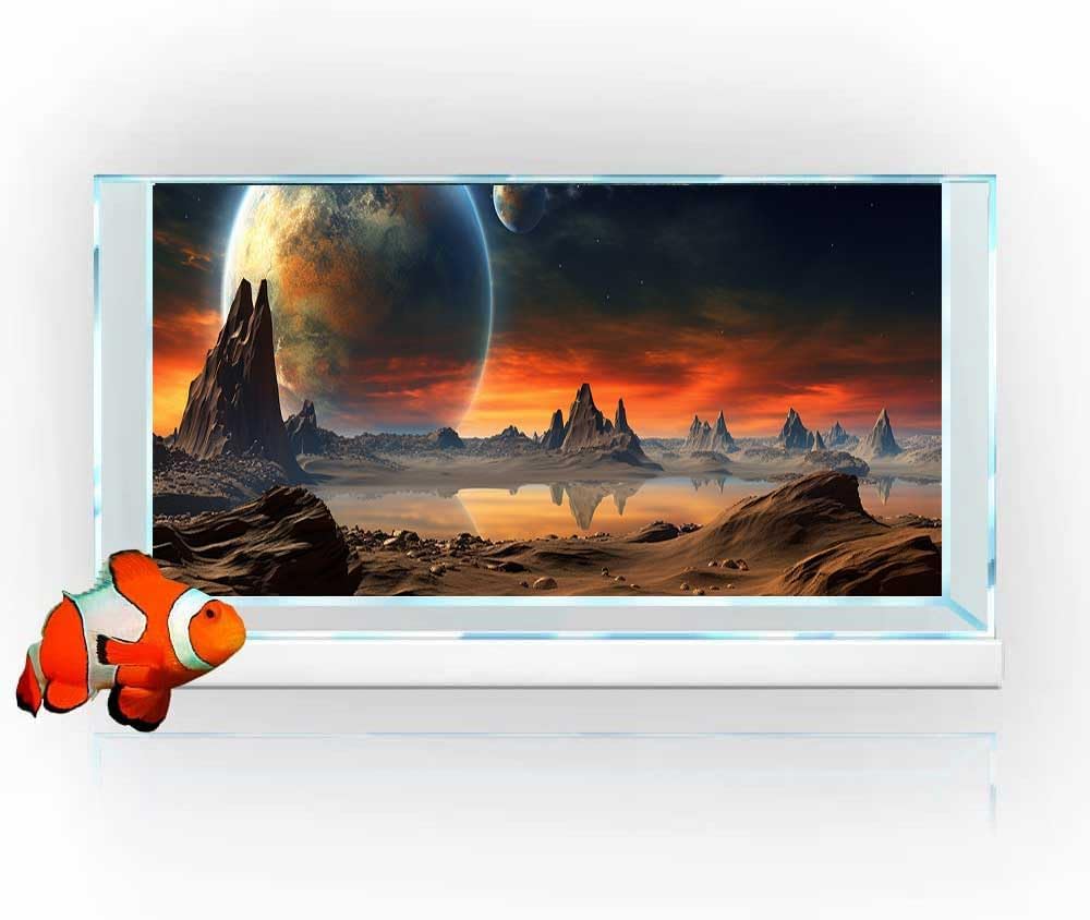 36X20IN Cosmic Aquarium Background, Cool Parallel Space Themed Fish Tank Background, Tropical Desert Terrarium Background with 8 EVA Double-Sided Tape