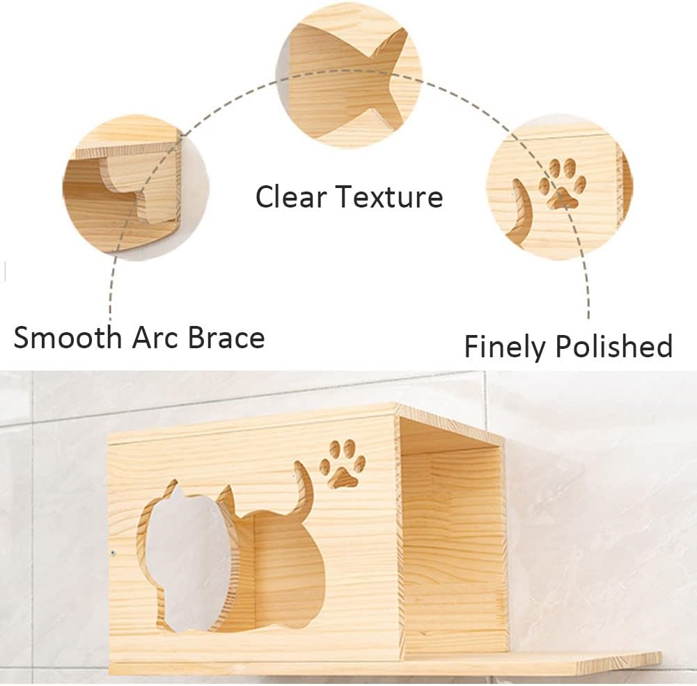 Wall Mounted Cat Bridge - 30.7" Wooden Cat Perch Ladder Hammock Cloud Shelf Activity Tree Furniture Kitty Climber Tower Condo