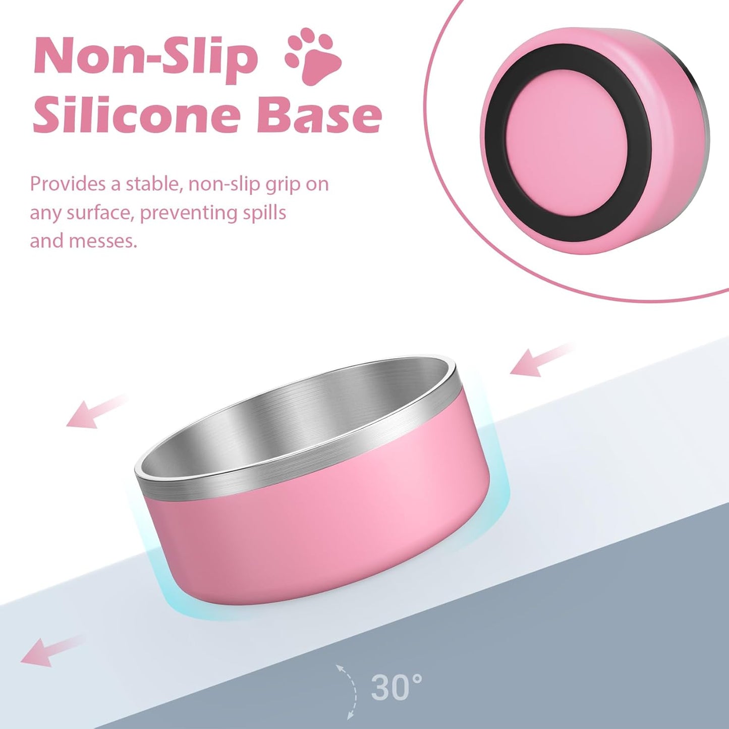 LIANLAI Dog Bowls Large Sized, Rust-Resistant Stainless Steel Dog Bowls, Non Slip Puppy Dishes, Dishwasher Safe (Pink，64 oz)