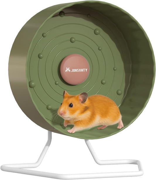 9.5" Silent Hamster Wheel, Non-Slip Track, Exercise, Release Stress, Relieve Anxiety, Adjustable Height Stand, for Syrian Dwarf Hamster, Gerbil, Mice, Other Small Medium Sized Pets, Green