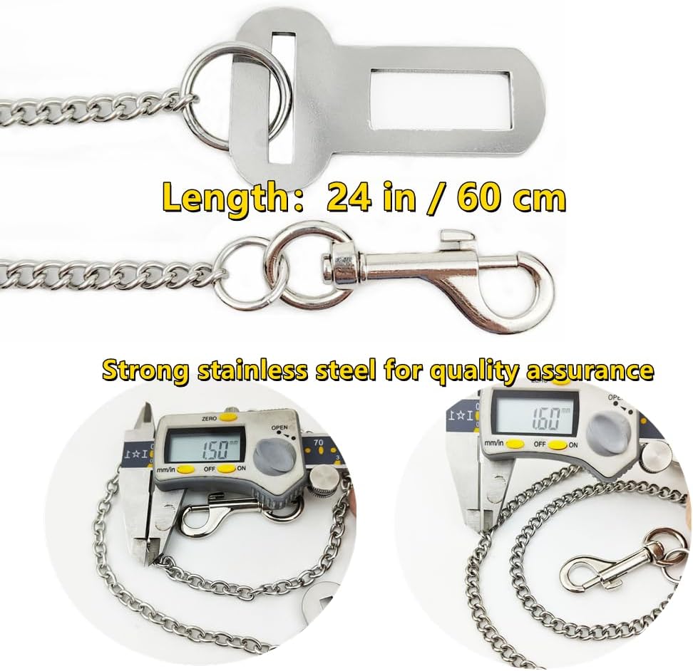 Stainless Steel No chew Dog Car Seat Belt, Stainless Steel Dog Car Seat Belt Vehicle Travel Dog Harness Dog Chain Pet Vehicle Safety Restraint Cable for Puppy Small Medium Large Dogs(60cm)