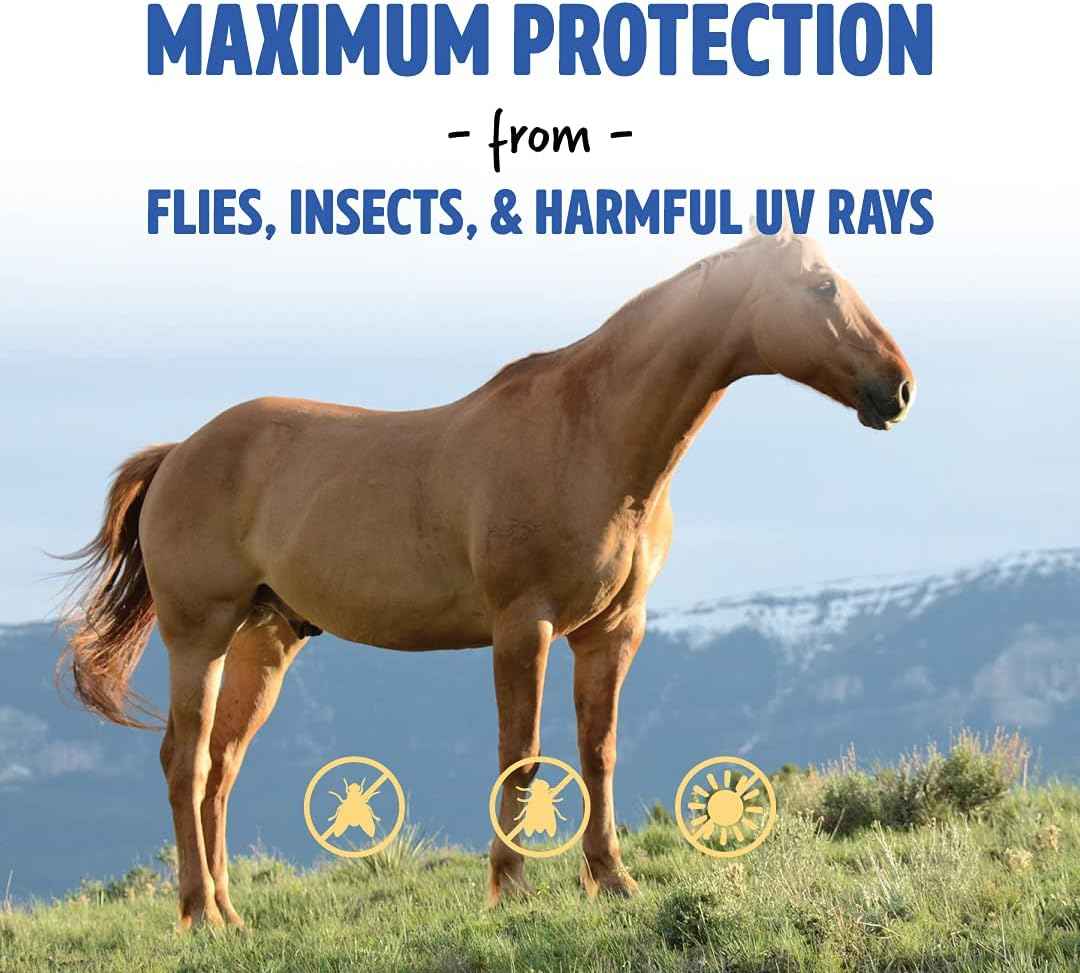 Opti-Force Horse Fly Mask - Insect Shield Repellent UV Protected Clear-View Mesh, Permethrin Treatment, Reflective Night Vis, Lightweight No-Ears Design, Standard Size, Adjustable Straps