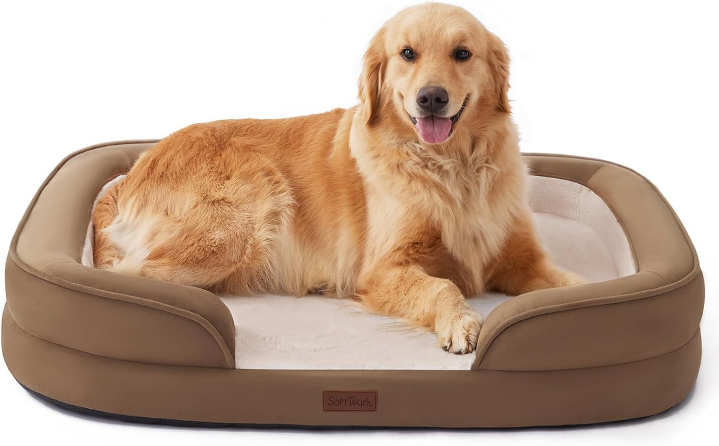 Soft Touch Orthopedic XL Dog Bed for Large Dogs with Faux Fur Top, Waterproof Pet Couch Bed with Removable Washable Cover and Supportive Foam Filling (Brown, Extra Large)