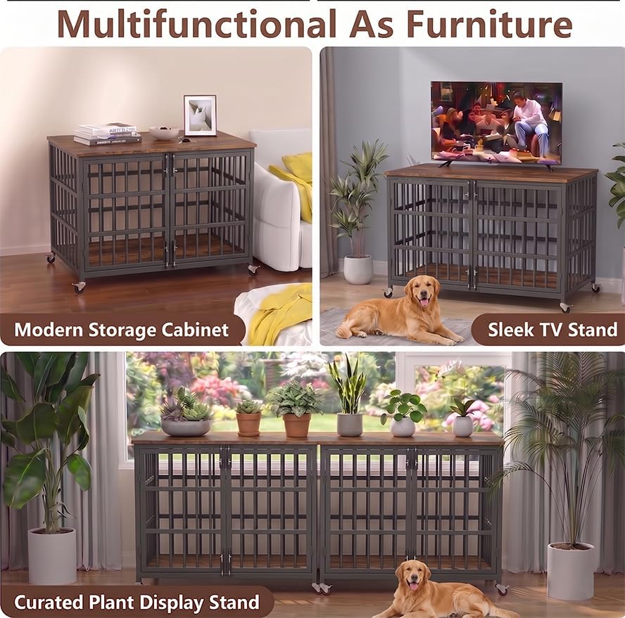 Boldbone 42 inch Dog Crate Furniture, Heavy Duty Dog Kennel Indoor for Large Dogs, Escape-Proof and Chew-Proof Wooden Dog Cage for high Anxiety Dog, Decorate House as TV Stand, End Table