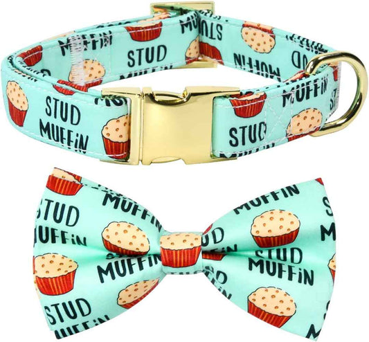 Stud Muffin Dog Bow Tie Dog Collar Accessory, Detachable Bowtie, Adjustable Collar for Small Medium Large Dogs
