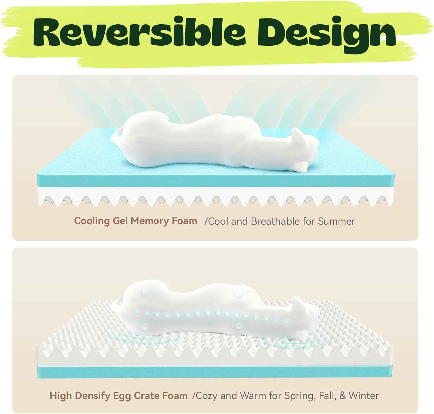 Orthopedic Dog Bed for Extra Large Dogs,Waterproof Cooling Gel Memory Foam XL Pet Sofa Non-Slip Bottom,Egg-Crate Foam Washable Removable Cover 42.0" LX30.0"X9.0"Th Beige