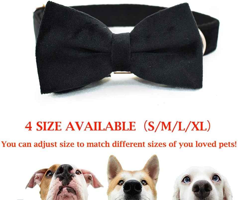 Dog Collar with Bow Tie, Soft Velvet Bowtie Dog Collar with Metal Buckle Adjustable for Small Medium Large Boy and Girl Dogs and Cats for Daily Wear or Wedding Halloween Christmas Holiday Party