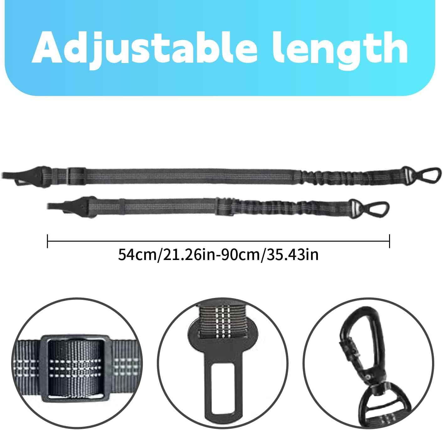 Dog seat Belt for car,2Pack 3-in-1 car Harness for Dogs Safety seat Belt Bungee,Dogs Seats Belt stether with Buckle&Hook Latch,Adjustable Reflective Dog seat Belts with 360° Lockable Buckle(Black)