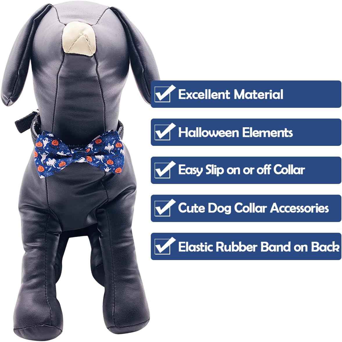 PET SHOW 10pcs Halloween Large Dog Bow Ties for Medium Big Detachable Dogs Bowties with Elastic Bands Attach to Collar Pet Grooming Collar Attachment Accessories
