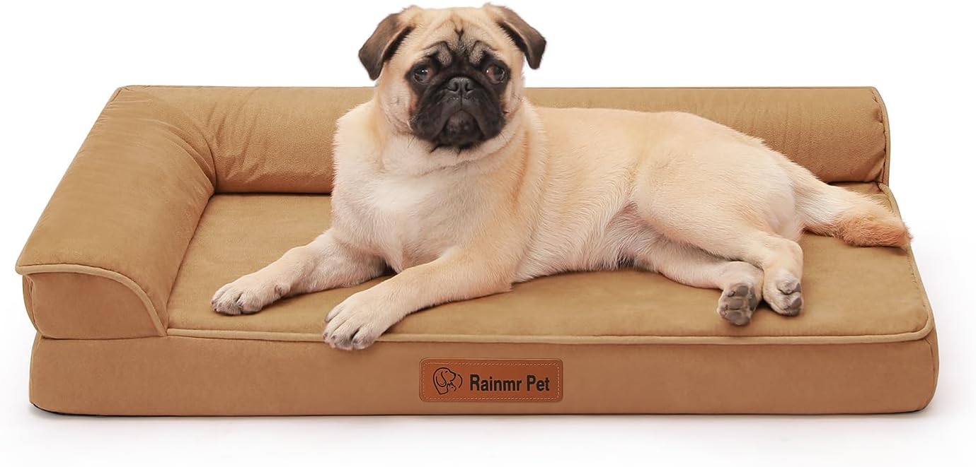 Upgraded Small Dog Bed, 3" Memory Foam with Waterproof Liner, Chew Resistant Microsuede Cover, Removable and Washable, for Indoor, Outdoor, and Car Use, Nonskid Base, 30x20 Inches S Khaki