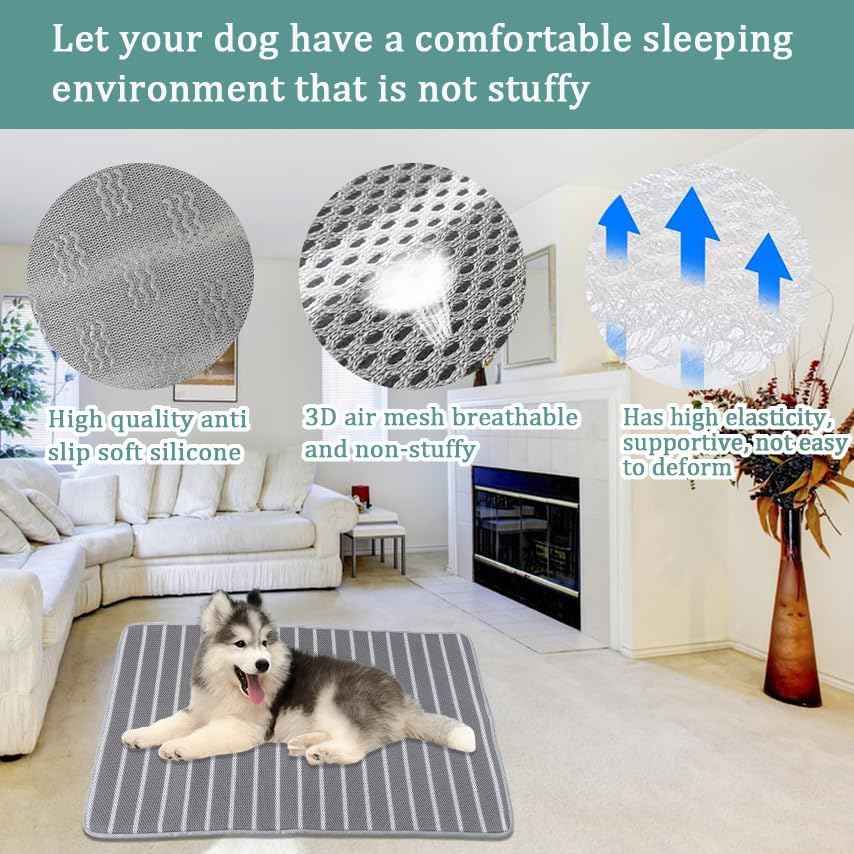 REEZEIVI Breathable Dog Crate mat with Anti-Slip Bottom,3D air mesh Pet Crate pad,Non-stuffy Dog Sleeping Bed,pet mat, Machine Washable Pet Mat for Sleeping (30X19, Sliver Grey Mat)