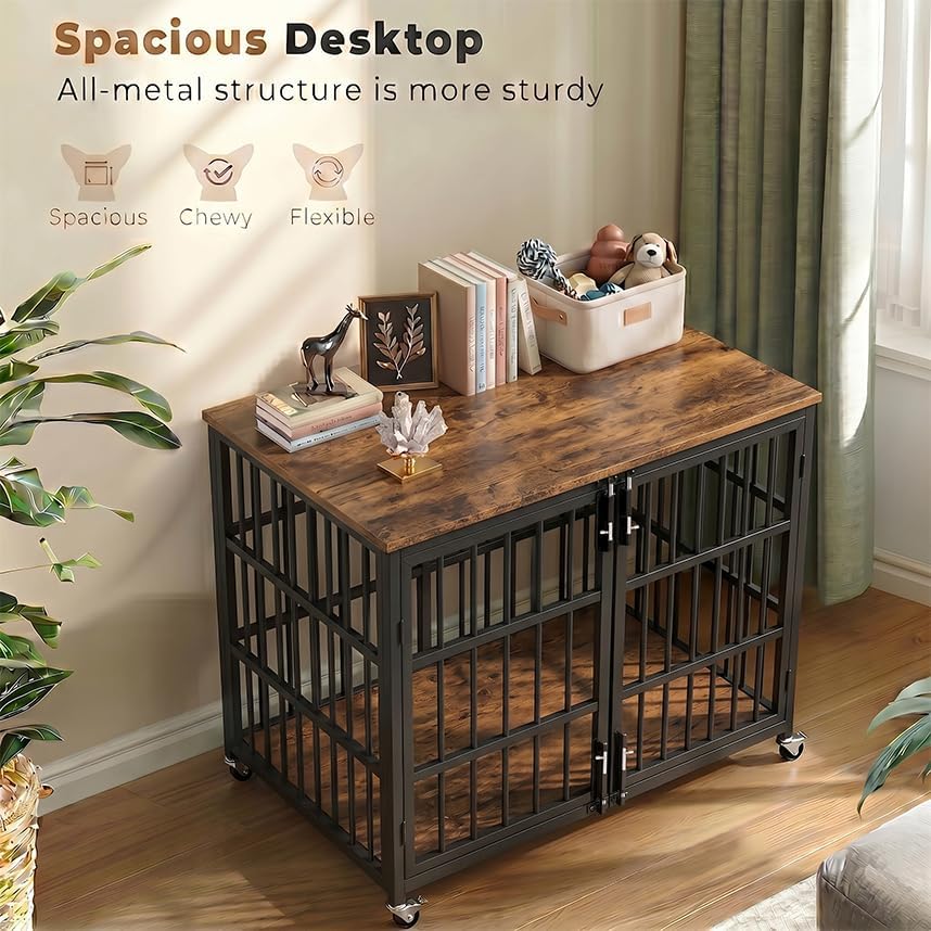 Boldbone 42 inch Dog Crate Furniture, Heavy Duty Dog Kennel Indoor for Large Dogs, Escape-Proof and Chew-Proof Wooden Dog Cage for high Anxiety Dog, Decorate House as TV Stand, End Table