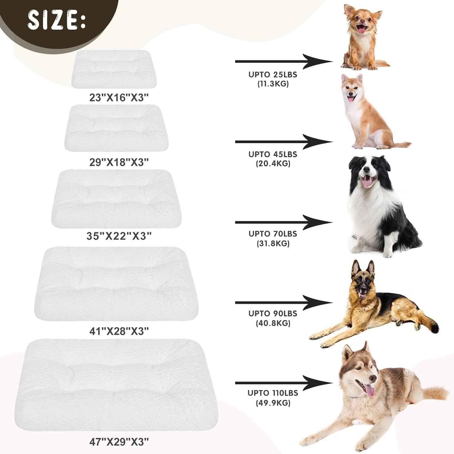 KROSER Deluxe Dog Crate Bed Mat, Soft Crate Pad, Machine Washable Pet Cage Mattress Reversible (Cool & Warm), Kennel Bed for Small to Jumbo Dogs, White