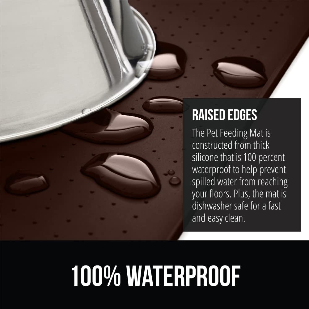 GORILLA GRIP 100% Waterproof Raised Edge BPA Free Silicone Pet Feeding Mat, Dog Cat Food Mats Contain Spills Protects Floors, Placemats for Cats and Dogs Water Bowl, Pets Accessories 32x24 Brown