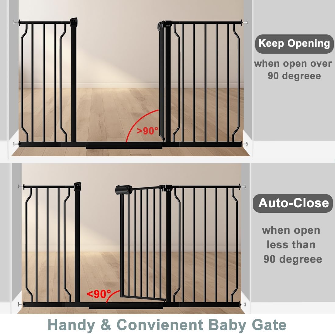 Fairy Baby Extra Wide Baby Gate 71.6-76.3 Inch Wide, Walk Through Pressure Mounted No Drill, Long and Large Tension Gate for Pet and Kids, Black