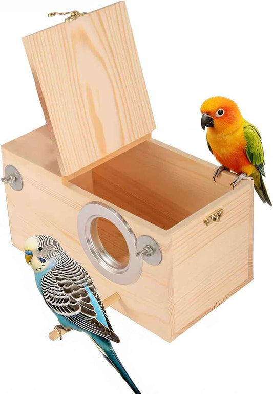 kathson Parakeet Nesting Box,Wood Budgie Nest House,Parrots Breeding Mating Boxes,Bird Nesting Box for Conure,Lovebirds,Finch,Canary,Small and Medium-Sized Birds（M）