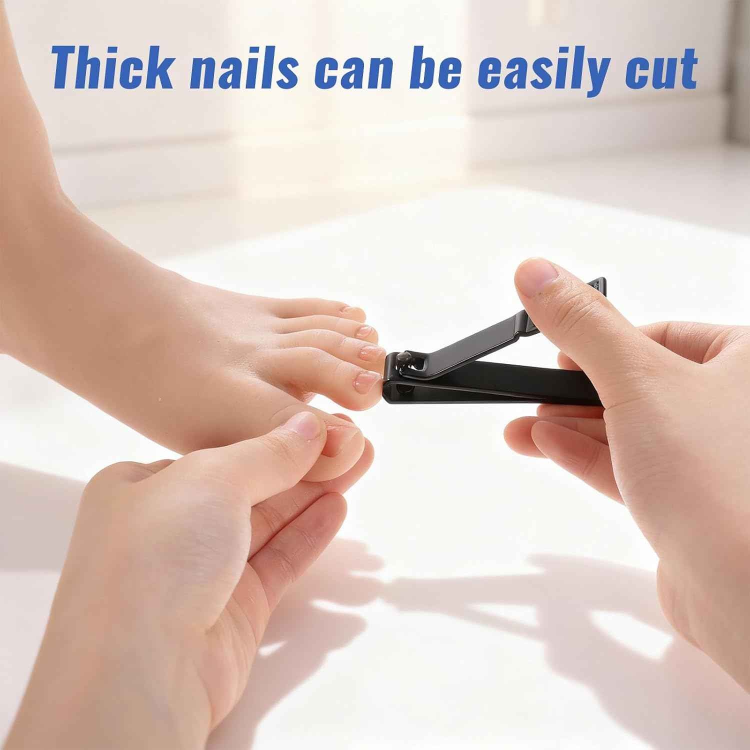 4 Pcs Straight Nail Clipper, Heavy Duty Black Large Fingernail Clippers Straight Edge Stainless Steel Nails Cutters Black Toenails Clippers Set for Thick Nails Men Women