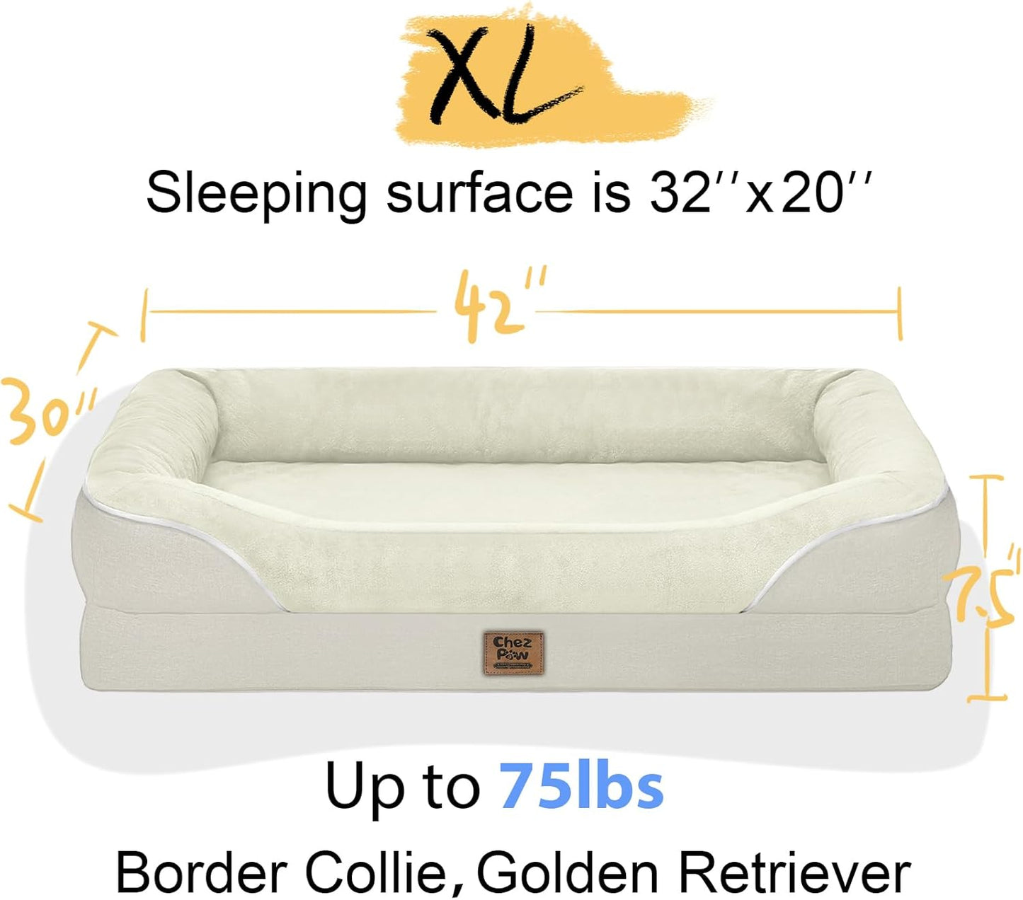 Orthopedic Removable Large Dog Bed -XL Large Dog Beds with Washable Cover and Removable Bolsters Non-Slip Bottom & Waterproof Pet Bed Sofa for Big Size Dogs