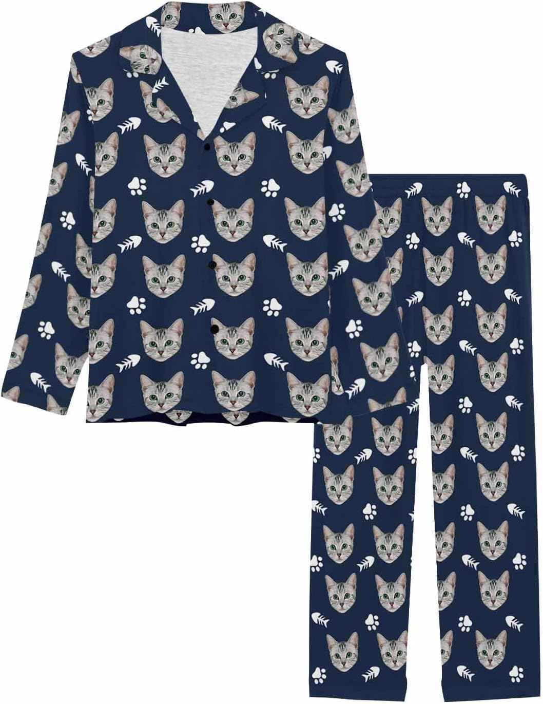 MyPupSocks Custom Face Pajamas for Women Set, Personalized Photo Long Sleepwear XS-XXL