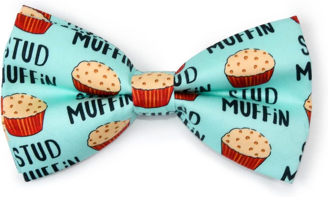 Stud Muffin Dog Bow Tie Dog Collar Accessory, Detachable Bowtie, Adjustable Collar for Small Medium Large Dogs