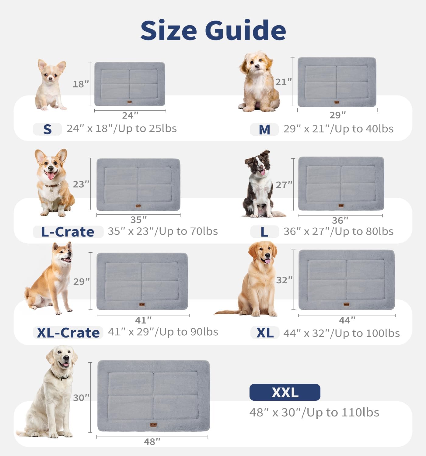 Made4Pets Dog Crate Pad Bed for Medium Dogs, Washable & Reversible, Anti-Slip Kennel Mat for Cozy Sleeping, Soft Fluffy Dog Bed for Indoor & Outdoor Use, 29"x21", Gray