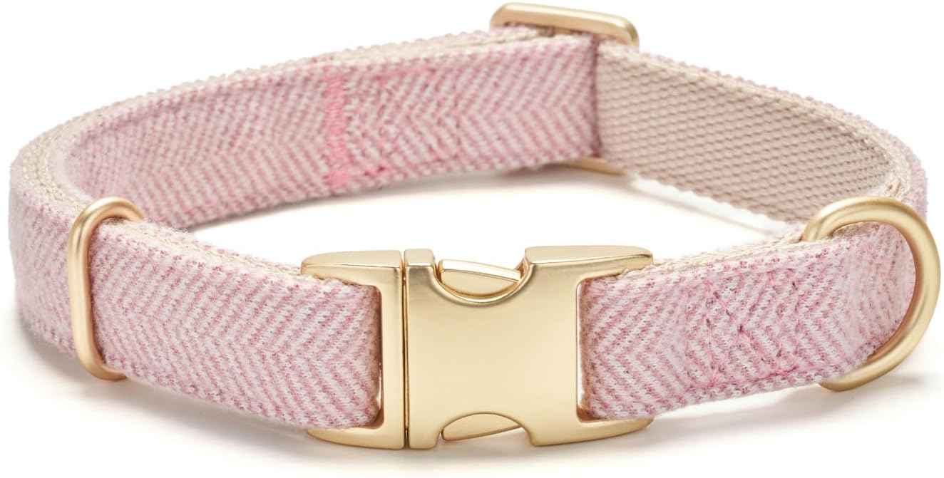 Soft Cotton Hemp Dog Collar with Metal Buckle Adjustable Twilled Dog Collars for Female Small Medium Large Dogs(Pink,Medium)
