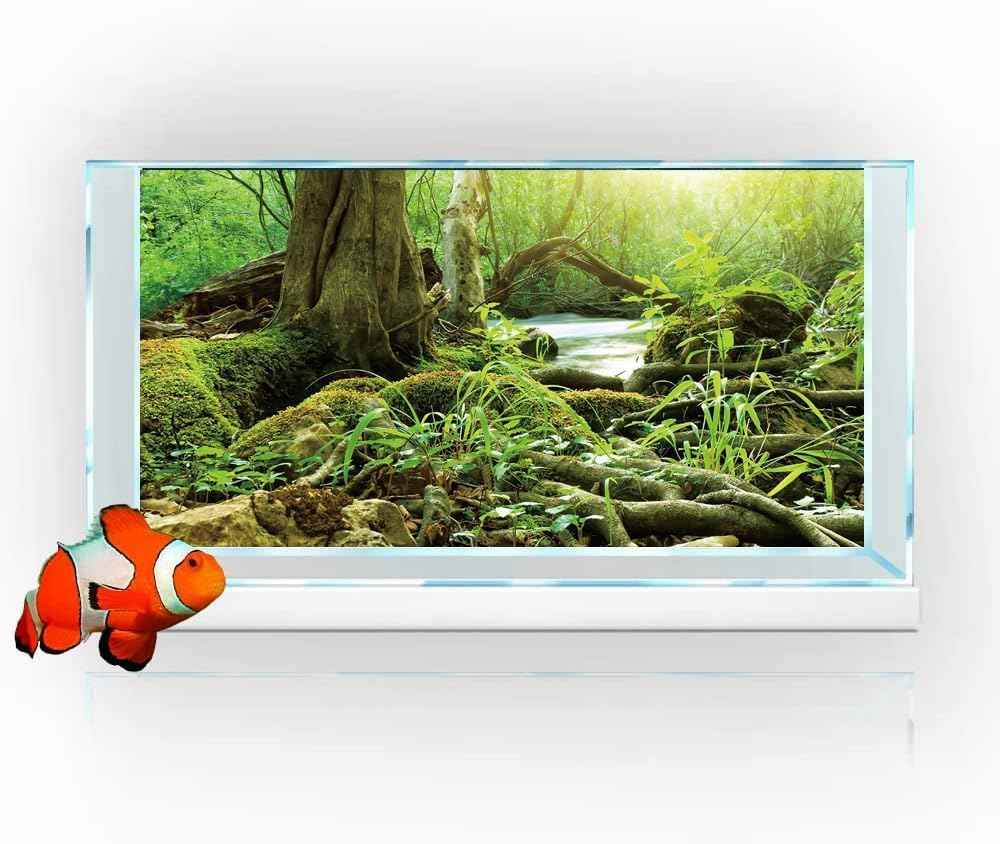 36X18IN Natural Green Forest Tree Background Reptile Habitat Terrarium Background, Tropical Forest Decor Aquarium Background, with 10 EVA Double-Sided