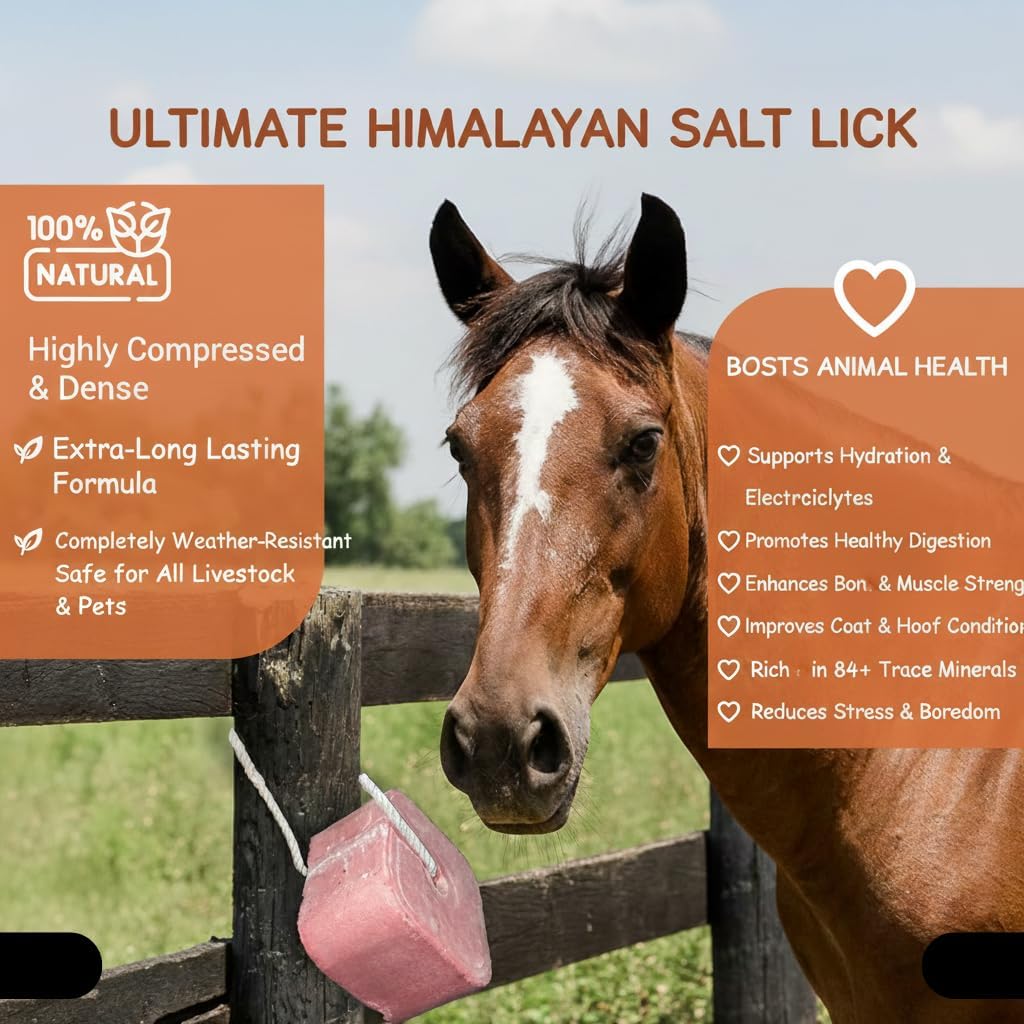 Compressed Himalayan Salt Lick 8-9 lbs, Big Block, Licking Salt for Horses, Deer Salt Lick Block, Block Salt on Rope, Himalayan Licking Salt for Animals.