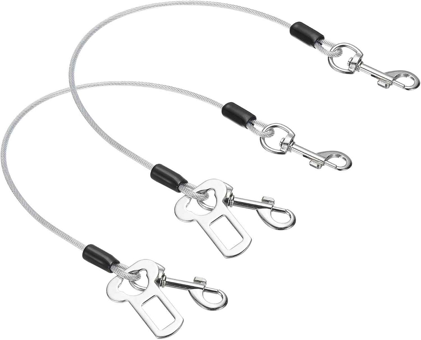 Chew Proof Dog Leash, 16 in Dog Seat Belt Harness with Double Clips Leash Extender Steel Braided Vehicle Tether, (Transparent, 2 Pcs), Intended for Pet Car Safety/Walking/Training