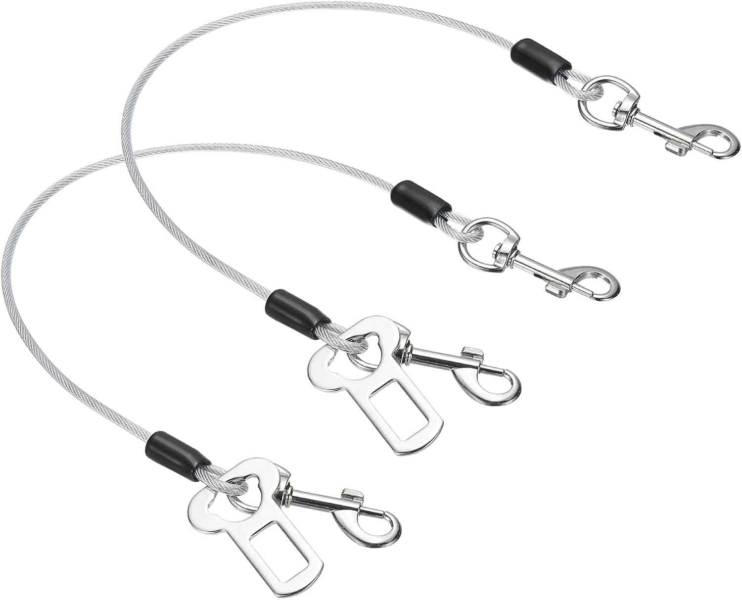 Chew Proof Dog Leash, 16 in Dog Seat Belt Harness with Double Clips Leash Extender Steel Braided Vehicle Tether, (Transparent, 2 Pcs), Intended for Pet Car Safety/Walking/Training