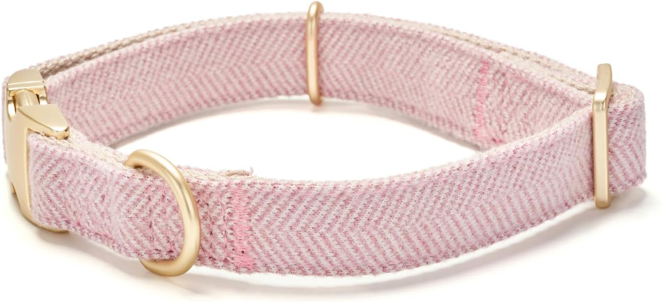 Soft Cotton Hemp Dog Collar with Metal Buckle Adjustable Twilled Dog Collars for Female Small Medium Large Dogs(Pink,Medium)