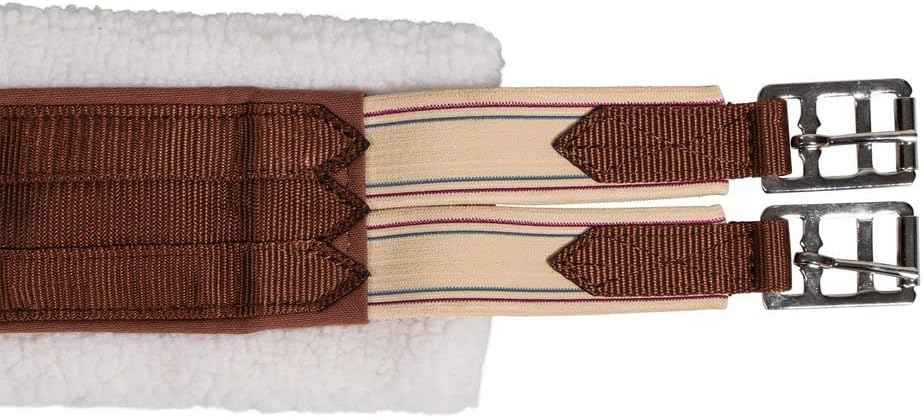 Dura-Tech Fleece Lined Double Elastic Girth for Horses | Size 46" | Color Brown | Comfortable Fleece Lining | Easy Adjustment with Stainless Steel Roller Buckles | Center D-Ring for Training Equipment