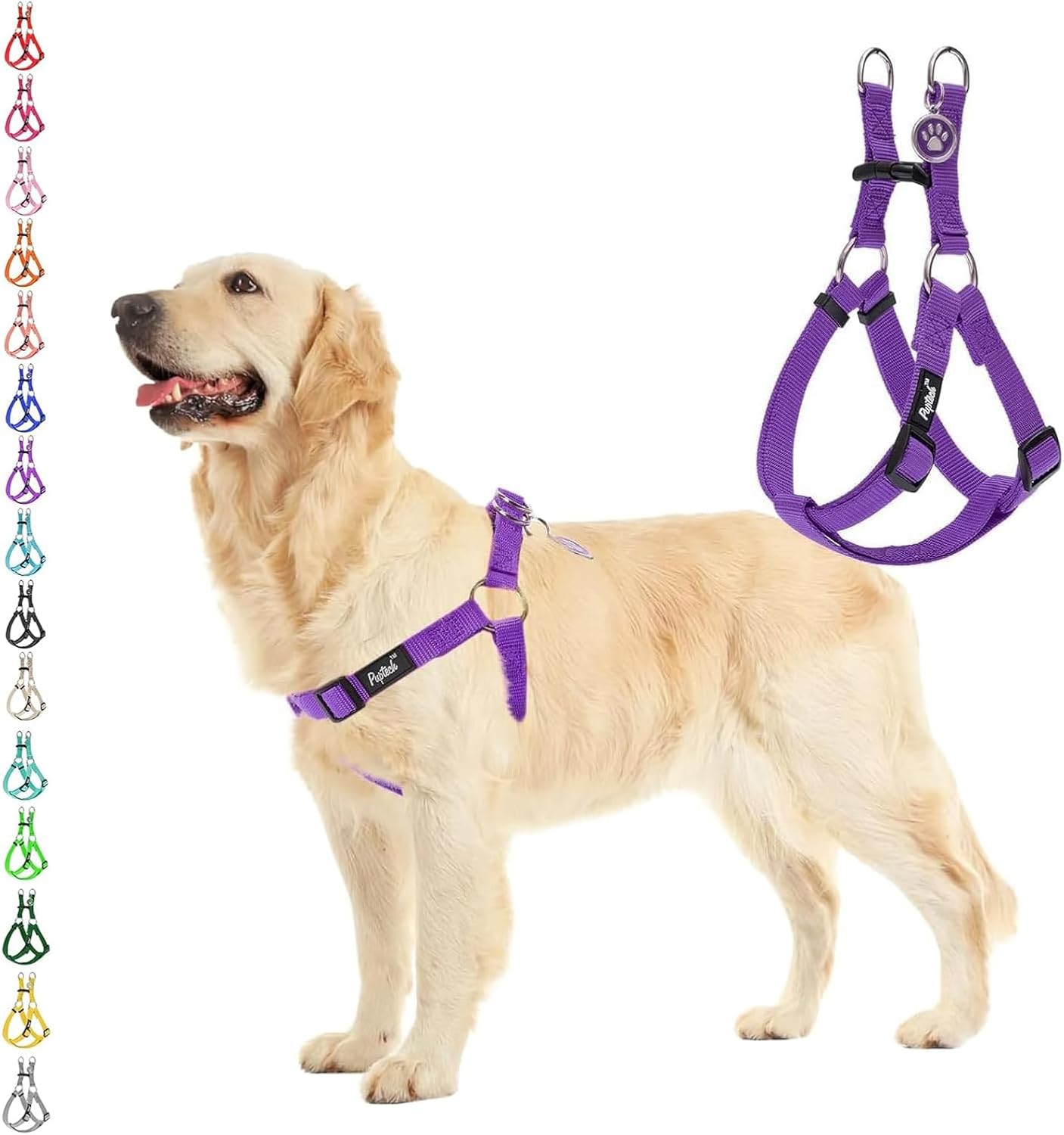 PUPTECK No Pull Dog Harness Soft Adjustable Basic Nylon Step in Puppy Vest Outdoor Walking with ID Tag Medium